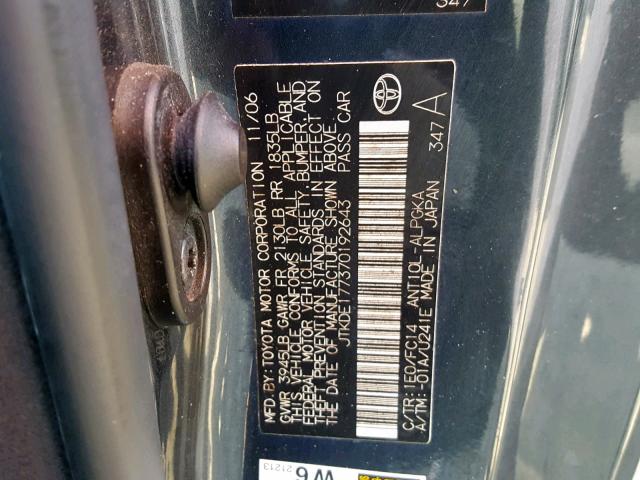 JTKDE177370192643 - 2007 TOYOTA SCION TC 灰色 照片 10