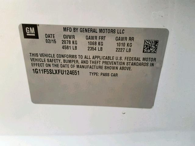 1G11F5SLXFU124651 - 2015 CHEVROLET MALIBU LTZ WHITE photo 10