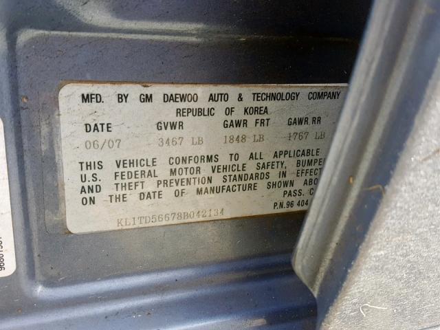 KL1TD56678B042134 - 2008 CHEVROLET AVEO BASE Mavi foto 10