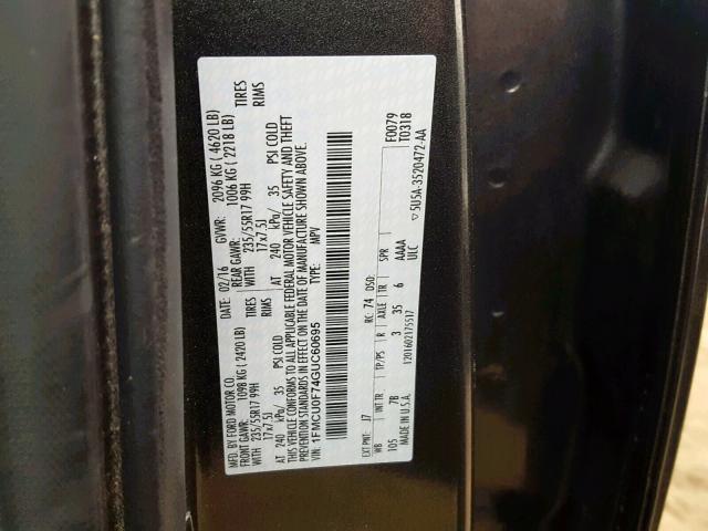 1FMCU0F74GUC60695 - 2016 FORD ESCAPE S GRAY photo 10