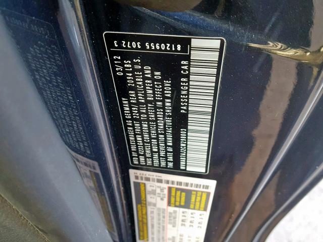 WVWAB7AJ2CW298003 - 2012 VOLKSWAGEN GOLF 蓝色 照片 10