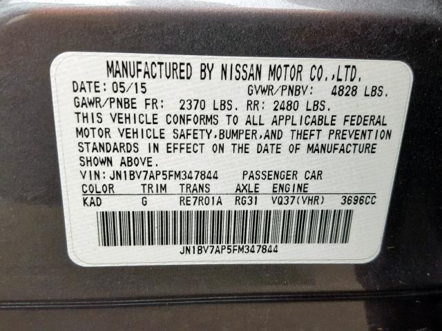 JN1BV7AP5FM347844 - 2015 INFINITI Q50 BASE GRAY photo 10