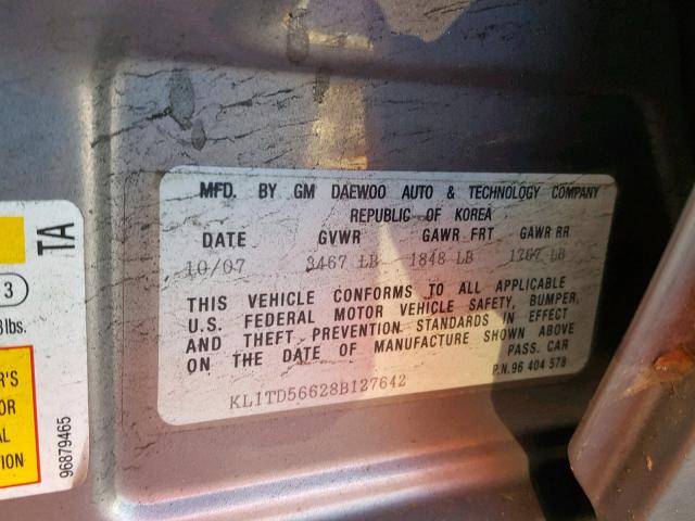 KL1TD56628B127642 - 2008 CHEVROLET AVEO BASE Boz foto 10