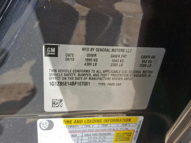 1G1ZB5E14BF107061 - 2011 CHEVROLET MALIBU LS ნაცრისფერი ფოტო 10