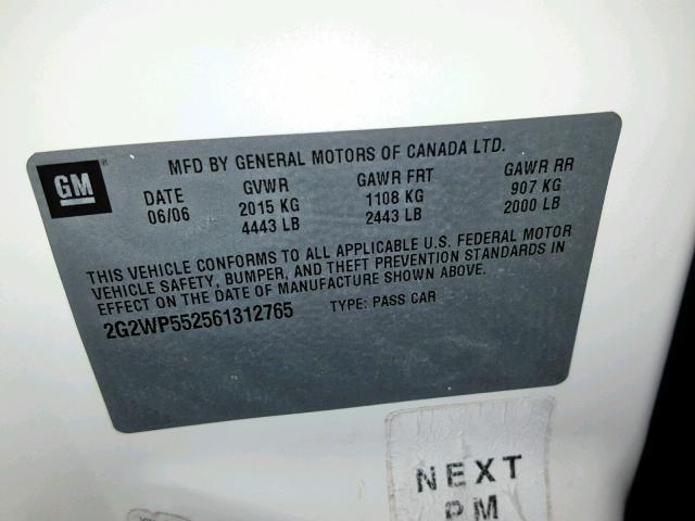 2G2WP552561312765 - 2006 PONTIAC GRAND PRIX თეთრი ფოტო 10