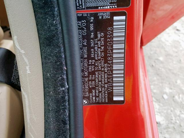 WBAEP33483PF03398 - 2003 BMW 325 XIT RED photo 10