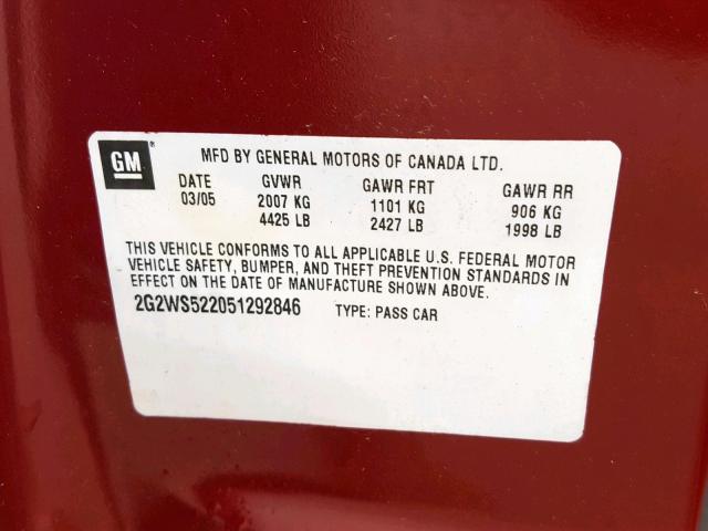 2G2WS522051292846 - 2005 PONTIAC GRAND PRIX BURGUNDY photo 10