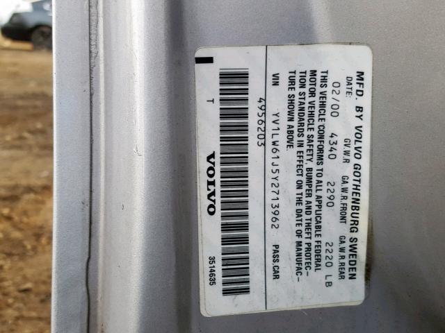 YV1LW61J5Y2713962 - 2000 VOLVO V70 BASE SILVER photo 10