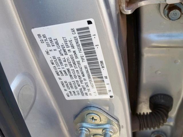 1HGCP26398A084381 - 2008 HONDA ACCORD SILVER photo 10