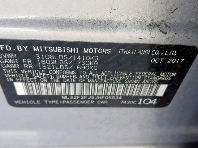 ML32F3FJ5JHF05534 - 2018 MITSUBISHI MIRAGE G4 SILVER photo 10