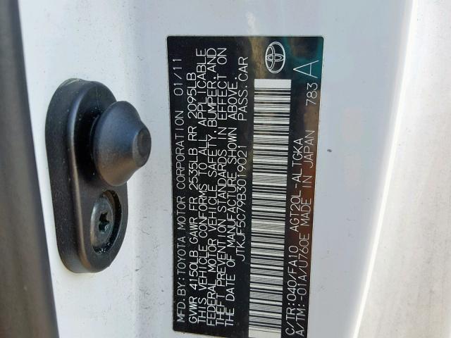 JTKJF5C79B3019021 - 2011 TOYOTA SCION TC 白色 照片 10