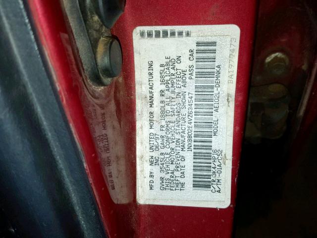 1NXBB02E4VZ634547 - 1997 TOYOTA COROLLA DX RED photo 10