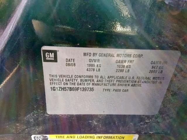 1G1ZH57B69F139735 - 2009 CHEVROLET MALIBU 1LT 黑色 照片 10