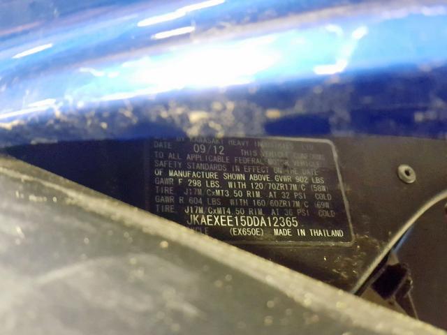 JKAEXEE15DDA12365 - 2013 KAWASAKI EX650 E BLUE photo 10