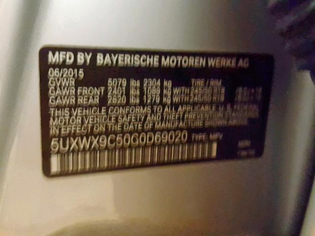 5UXWX9C50G0D69020 - 2016 BMW X3 XDRIVE2 SILVER photo 10