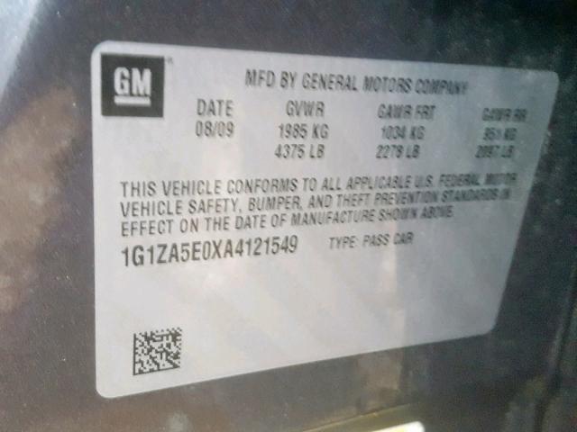 1G1ZA5E0XA4121549 - 2010 CHEVROLET MALIBU LS 灰色 照片 10