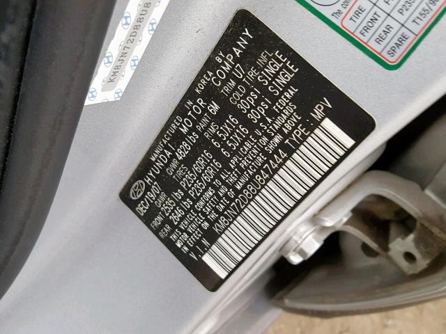 KM8JN72D88U847444 - 2008 HYUNDAI TUCSON SE SILVER photo 10