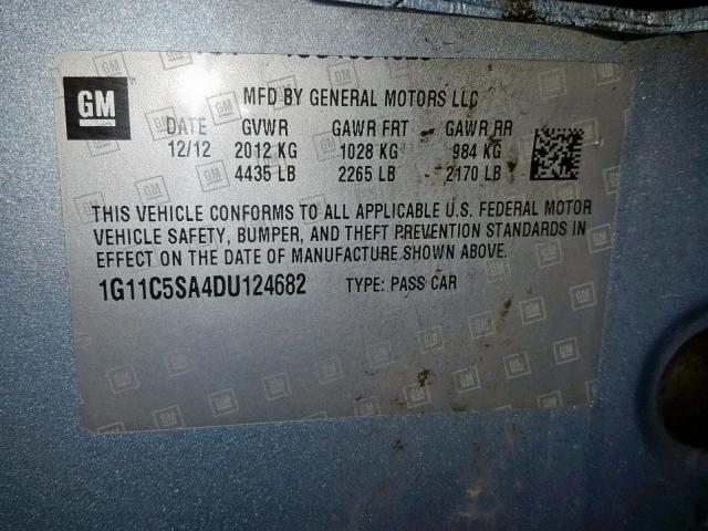 1G11C5SA4DU124682 - 2013 CHEVROLET MALIBU 1LT BLUE photo 10