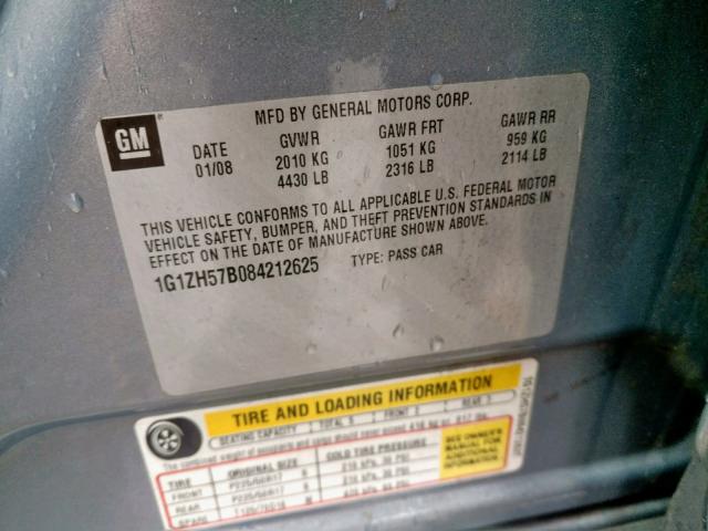1G1ZH57B084212625 - 2008 CHEVROLET MALIBU 1LT ვერცხლისფერი ფოტო 10