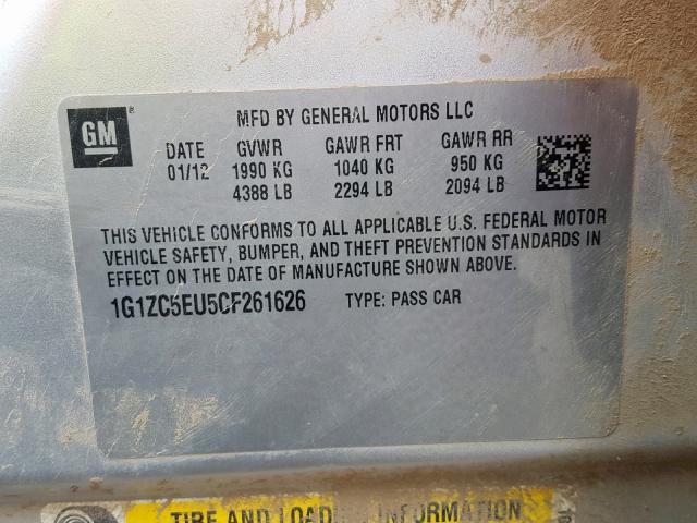 1G1ZC5EU5CF261626 - 2012 CHEVROLET MALIBU 1LT SILVER photo 10