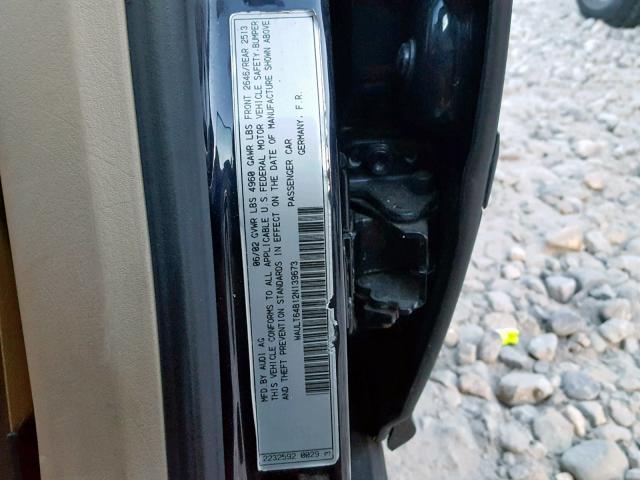 WAULT64B12N139673 - 2002 AUDI A6 3.0 QUA BLUE photo 10