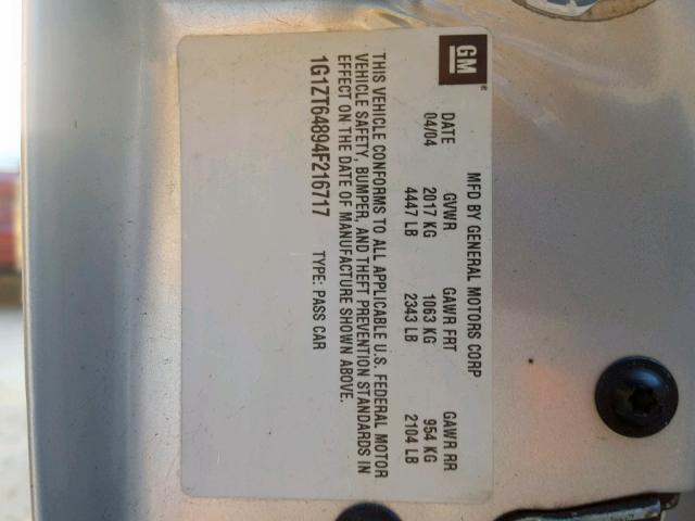 1G1ZT64894F216717 - 2004 CHEVROLET MALIBU MAX ვერცხლისფერი ფოტო 10