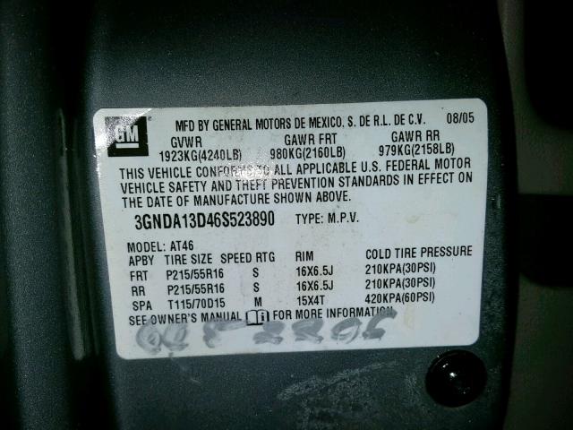 3GNDA13D46S523890 - 2006 CHEVROLET HHR LS Gris foto 10