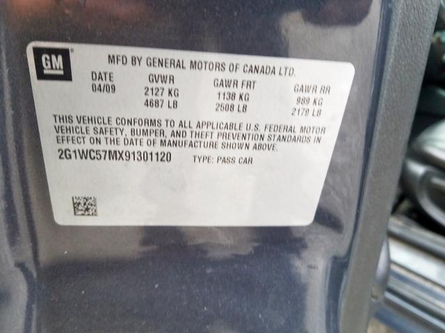 2G1WC57MX91301120 - 2009 CHEVROLET IMPALA 2LT CHARCOAL photo 10