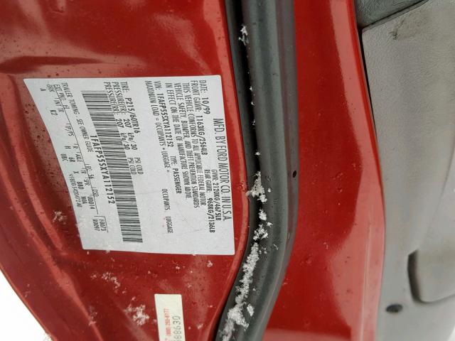 1FAFP55SXYA112152 - 2000 FORD TAURUS SES RED photo 10