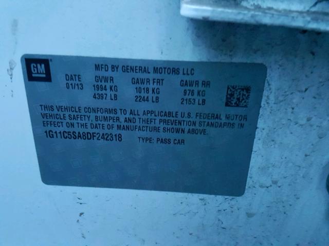 1G11C5SA8DF242318 - 2013 CHEVROLET MALIBU 1LT WHITE photo 10