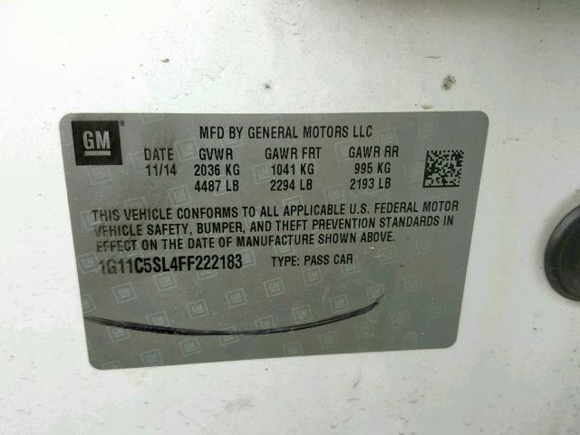 1G11C5SL4FF222183 - 2015 CHEVROLET MALIBU 1LT WHITE photo 10