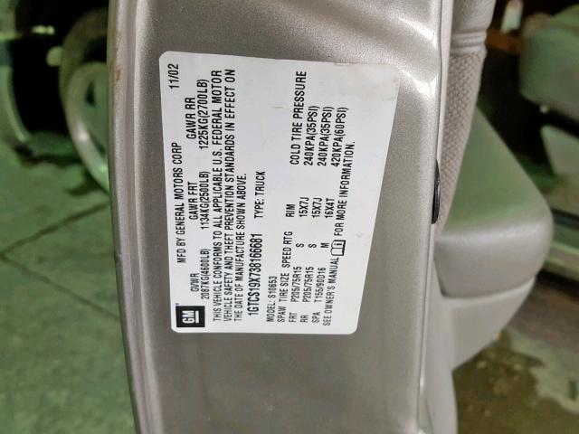 1GTCS19X738166681 - 2003 GMC SONOMA GRAY photo 10