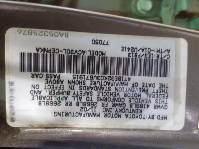 4T1BE32K03U671915 - 2003 TOYOTA CAMRY LE GRAY photo 10