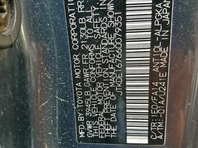 JTKDE167660079351 - 2006 TOYOTA SCION TC Boz foto 10