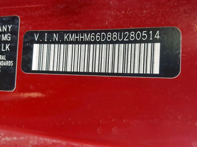 KMHHM66D88U280514 - 2008 HYUNDAI TIBURON GS RED photo 10