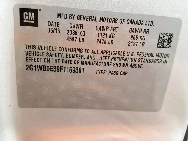 2G1WB5E39F1169301 - 2015 CHEVROLET IMPALA LIM SILVER photo 10