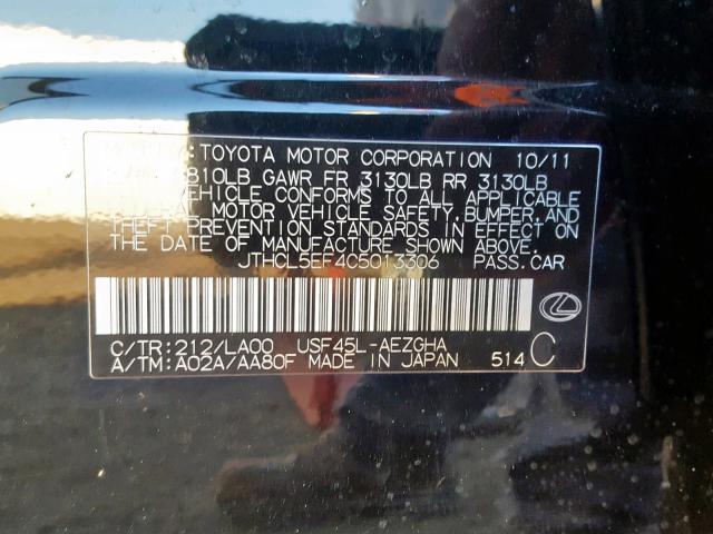 JTHCL5EF4C5013306 - 2012 LEXUS LS 460 BLACK photo 10