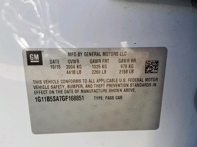 1G11B5SA7GF168851 - 2016 CHEVROLET MALIBU LIM 白色 照片 10