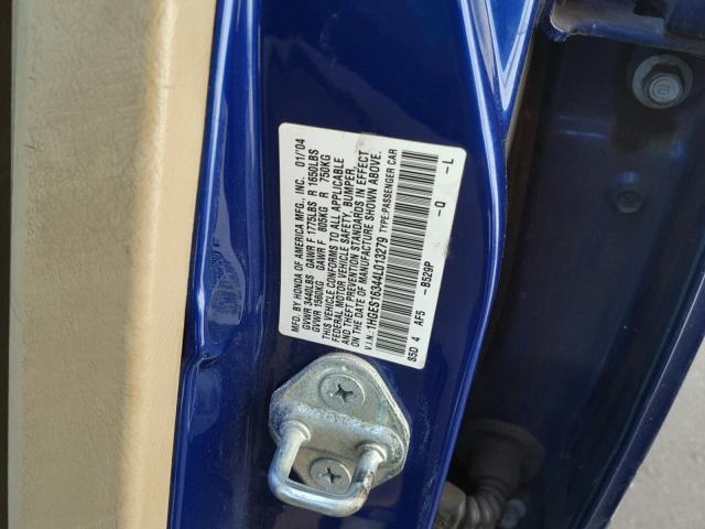 1HGES16344L013279 - 2004 HONDA CIVIC DX V BLUE photo 10