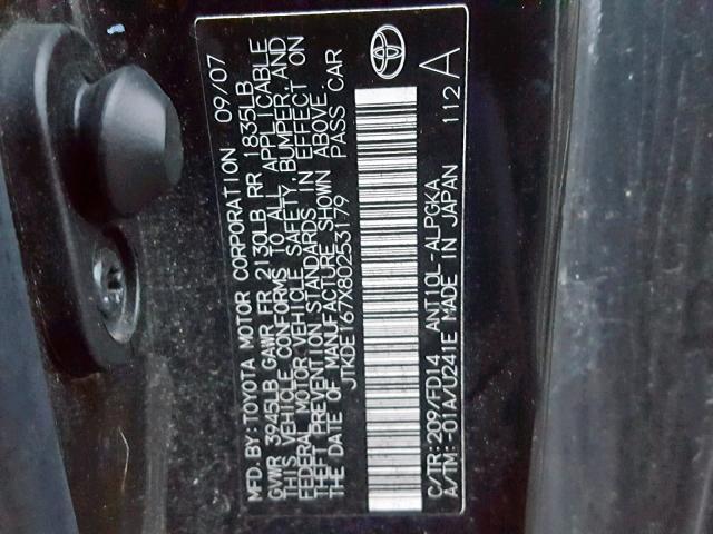 JTKDE167X80253179 - 2008 TOYOTA SCION TC BLACK photo 10