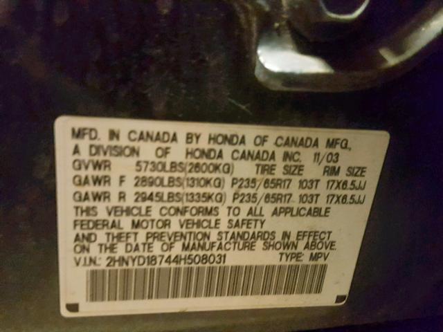 2HNYD18744H508031 - 2004 ACURA MDX TOURIN GRAY photo 10