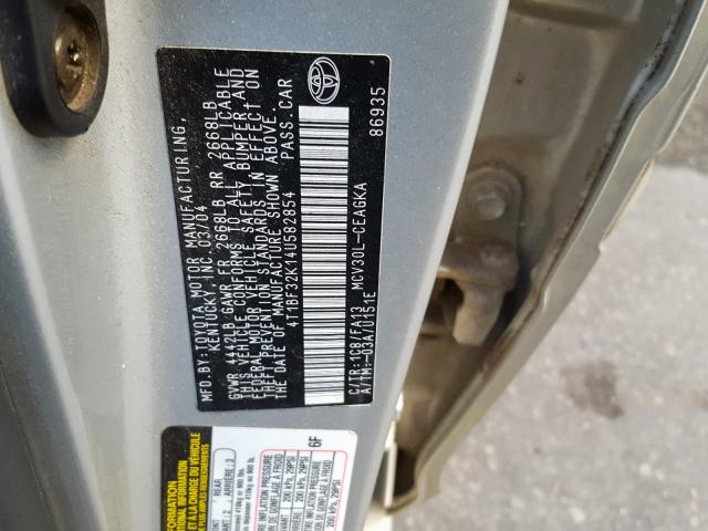4T1BF32K14U582854 - 2004 TOYOTA CAMRY LE SILVER photo 10