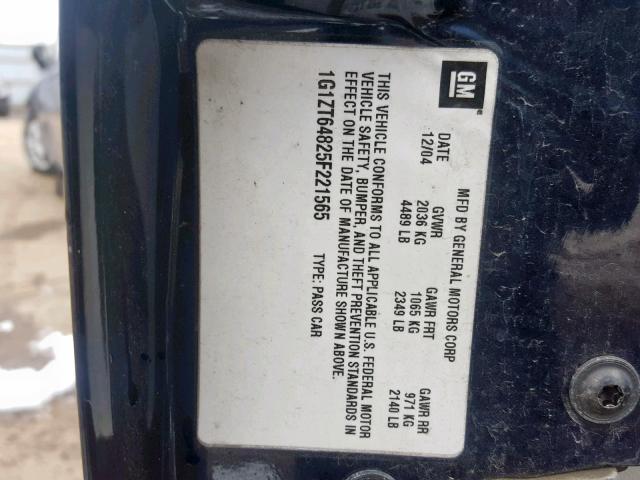 1G1ZT64825F221565 - 2005 CHEVROLET MALIBU MAX ლურჯი ფოტო 10