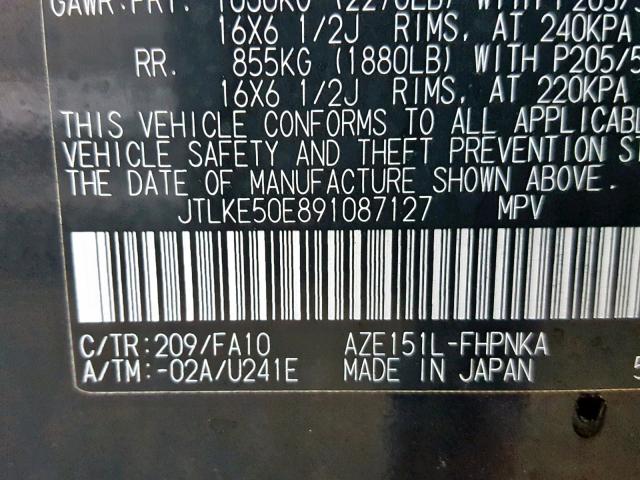 JTLKE50E891087127 - 2009 TOYOTA SCION XB Қара фото 10