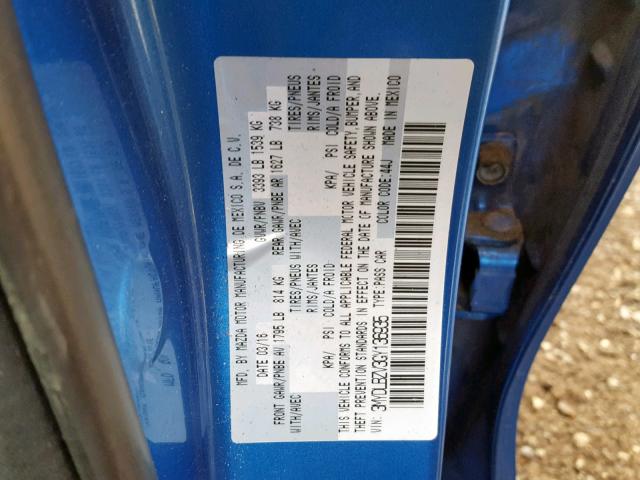 3MYDLBZV3GY136935 - 2016 TOYOTA SCION IA BLUE photo 10