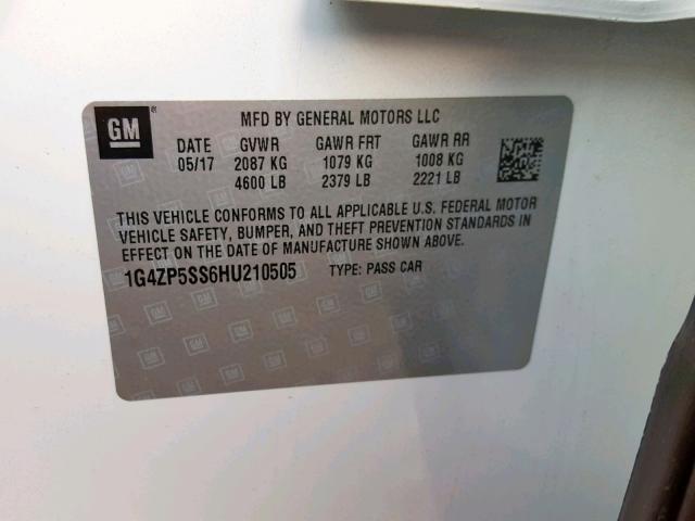 1G4ZP5SS6HU210505 - 2017 BUICK LACROSSE E WHITE photo 10