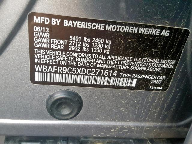 WBAFR9C5XDC271614 - 2013 BMW 550 I GRAY photo 10