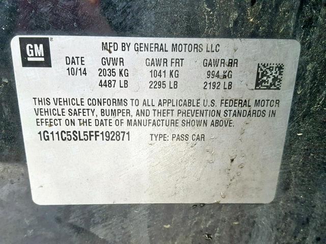 1G11C5SL5FF192871 - 2015 CHEVROLET MALIBU 1LT BLACK photo 10