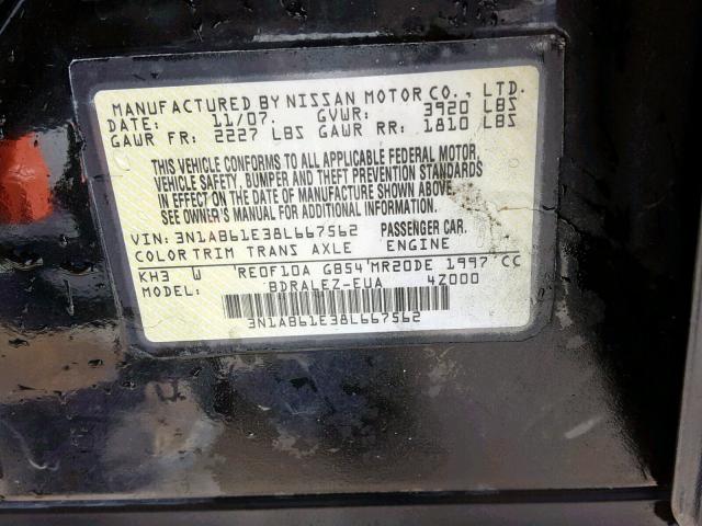 3N1AB61E38L667562 - 2008 NISSAN SENTRA 2.0 BLACK photo 10