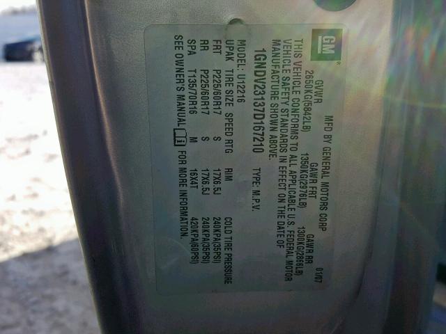 1GNDV23137D167210 - 2007 CHEVROLET UPLANDER L SILVER photo 10